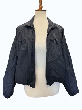 Free People Black Zip-Front Bomber Jacket #320